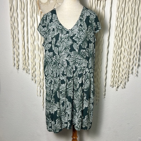 Garnet Hill Deep Green and Off White Short Sleeve Dress with Pockets Large - Picture 1 of 10